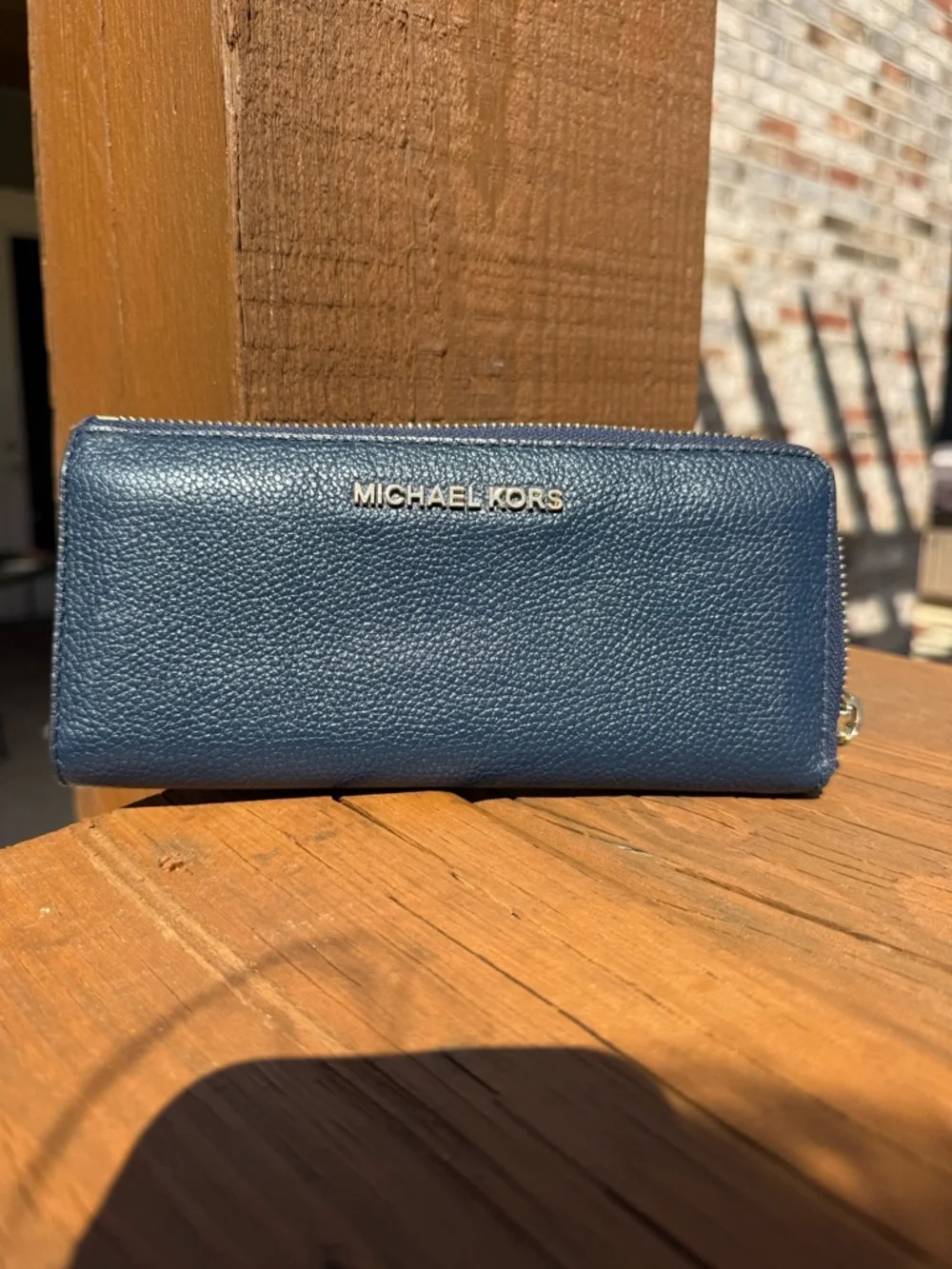 Michael Kors Dark Blue Textured Pebbled Leather Wallet
